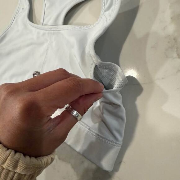 Nike Dri-Fit Swoosh Compression Racerback Sports Bra Womens Medium White Workout - Picture 6 of 6